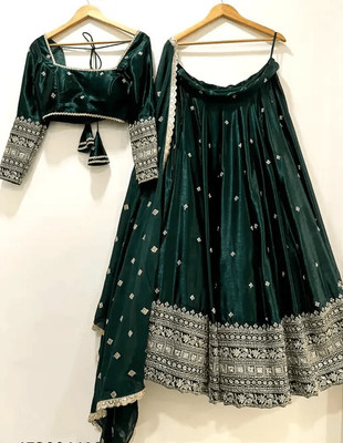 JOVTY Embroidered, Embellished Semi Stitched Lehenga Choli(Green)
