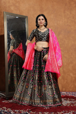 SWAMI STUDIO Self Design Semi Stitched Lehenga Choli(Black)