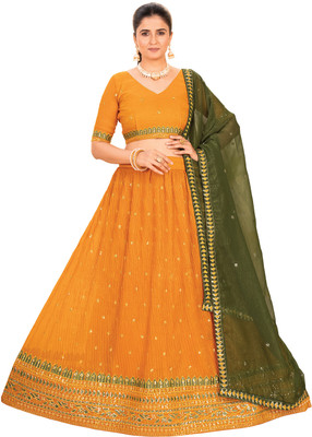Om Creation Embroidered, Embellished Semi Stitched Lehenga Choli(Multicolor)