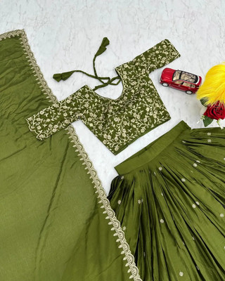 sarathybiz Self Design Semi Stitched Lehenga Choli(Green)