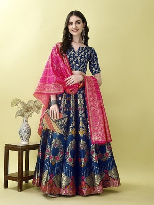 SWAMI STUDIO Self Design Semi Stitched Lehenga Choli(Light Blue)