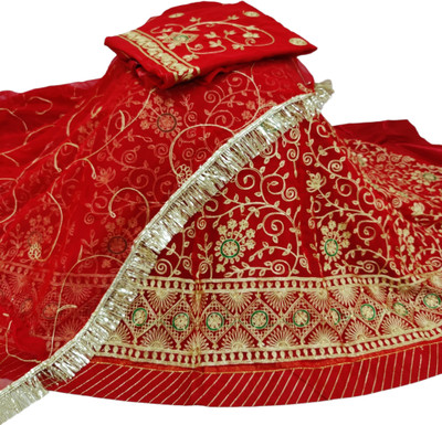 MANTUSHTI Embroidered Semi Stitched Rajasthani Poshak(Red)
