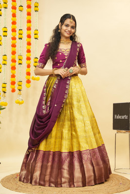 Fabcartz Self Design Semi Stitched Lehenga Choli(Yellow)