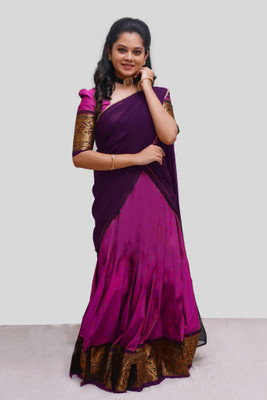 R K INFINITIVE Printed Semi Stitched Lehenga Choli(Pink, Purple)