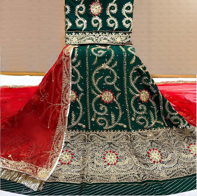 balaji textiles Embroidered, Embellished Semi Stitched Rajasthani Poshak(Green)