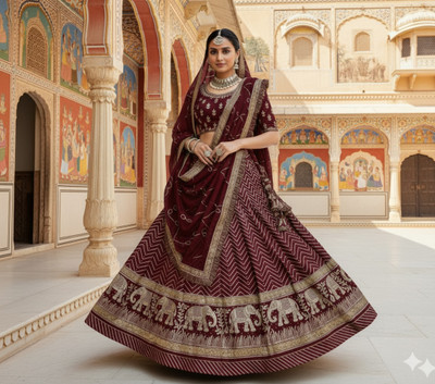 Shreemanji trading Embroidered Semi Stitched Rajasthani Poshak(Maroon)