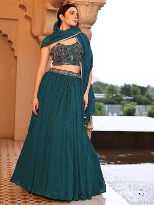 PURVAJA Embroidered Semi Stitched Lehenga Choli(Light Blue)