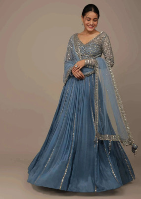 FAB WINDOW Embellished Semi Stitched Lehenga Choli(Dark Blue)