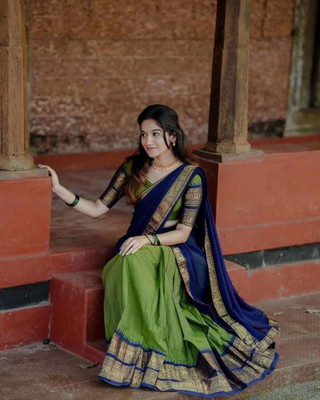 VADTALWALA Solid Semi Stitched Lehenga Choli(Light Green, Blue)