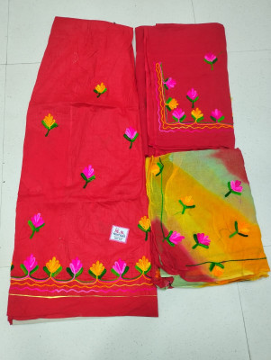 Shree Sadu Mata saree center Floral Print Semi Stitched Rajasthani Poshak(Red)