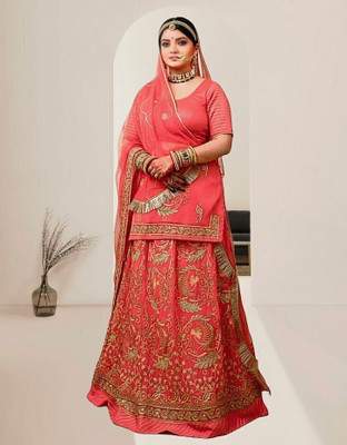 SHREE AMBEY TRADING Embroidered Semi Stitched Rajasthani Poshak(Pink)