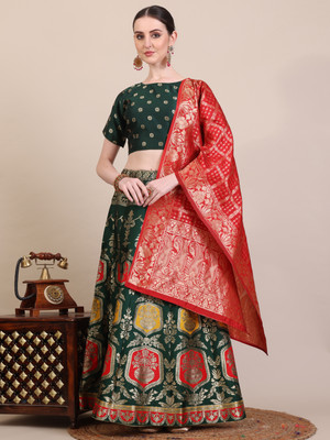 NITYA TEXOFAB Self Design Semi Stitched Lehenga Choli(Green)