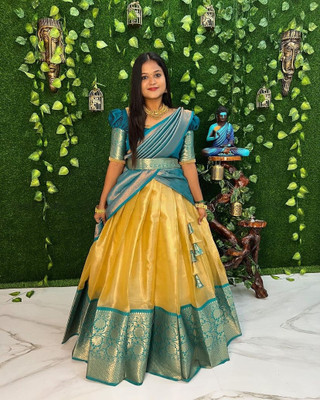 SHREE CREATION Solid Semi Stitched Lehenga Choli(Black)
