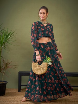 Shae by SASSAFRAS Floral Print Stitched Lehenga Choli(Green)