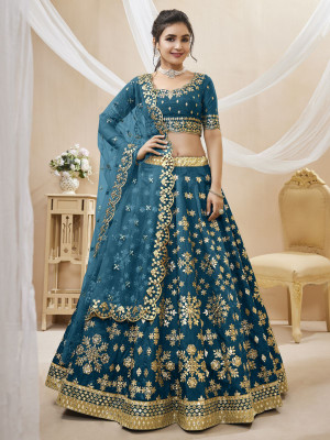 odette Embroidered Semi Stitched Lehenga Choli(Blue)