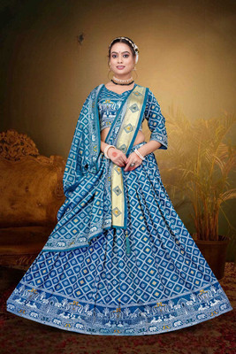 shreeji creation Printed Stitched Lehenga Choli(Light Blue)