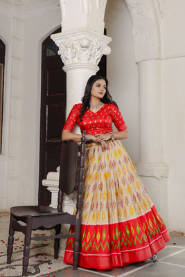 HOUSE OF COMMON Printed Semi Stitched Lehenga Choli(Beige)