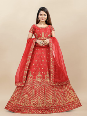 KV Fashion Embroidered Semi Stitched Lehenga Choli(Red)