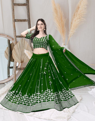 F Plus fashion Embroidered Semi Stitched Lehenga Choli(Green)