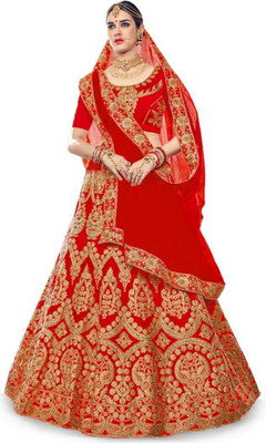 panchhi nx Embroidered Semi Stitched Lehenga Choli(Red)