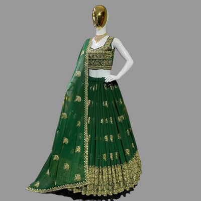 HummerTex Self Design Semi Stitched Lehenga Choli(Green)