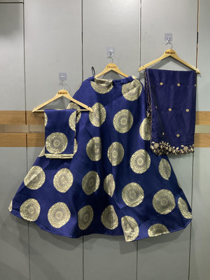 Sonu Creation Self Design Semi Stitched Lehenga Choli(Gold, Blue)