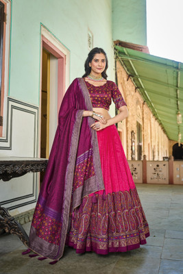 KRISHU ETHNICS Printed Semi Stitched Lehenga Choli(Pink)