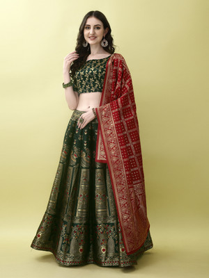 Aika Embellished Semi Stitched Lehenga Choli(Green)