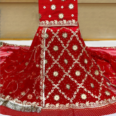 MADHUR HAND WORK ART Embroidered, Embellished Semi Stitched Rajasthani Poshak(Red)
