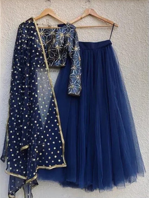 lazyandcrazy shop Self Design Semi Stitched Lehenga Choli(Blue)