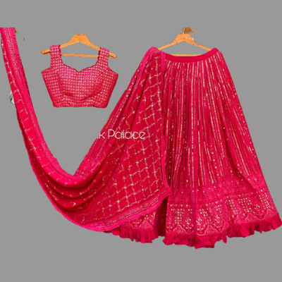 KAPANKU Self Design Semi Stitched Lehenga Choli(Pink)