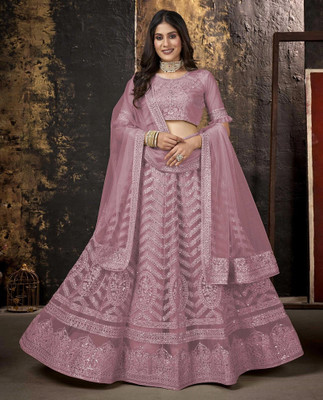 KOMAL Embroidered Semi Stitched Lehenga Choli(Pink)