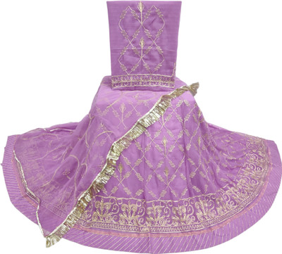 MANTUSHTI Embroidered Semi Stitched Rajasthani Poshak(Pink)