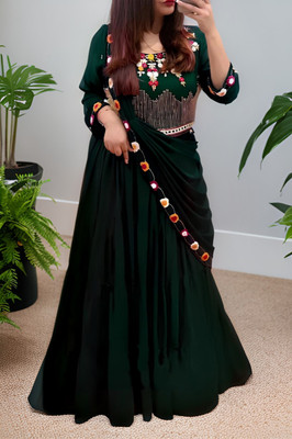 Hemlata Embroidered Semi Stitched Lehenga & Crop Top(Green)
