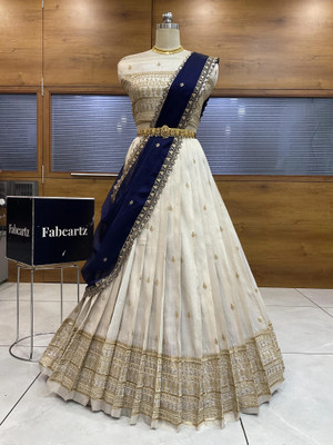 Fabcartz Self Design Semi Stitched Lehenga Choli(Blue, White)