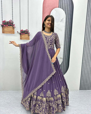 A To Z Cart Embroidered Semi Stitched Lehenga Choli(Purple)
