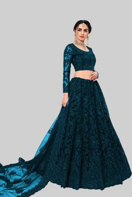 QUEDDY'S Embroidered Semi Stitched Lehenga Choli(Light Blue)