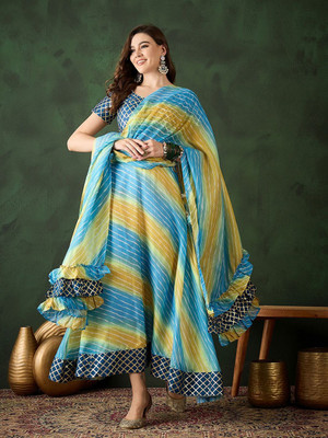 Sangria Printed Stitched Lehenga Choli(Blue)