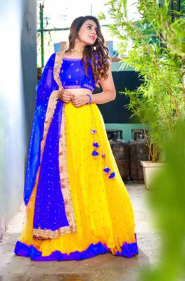 CRAZE N WORLD Solid, Embroidered Semi Stitched Lehenga Choli(Light Blue)