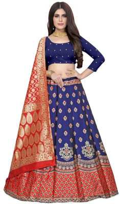 SWAMI STUDIO Self Design Semi Stitched Lehenga Choli(Blue, Red)