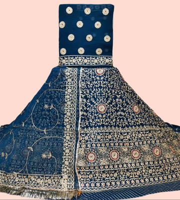 Shreemanji trading Embroidered Semi Stitched Rajputi Poshak(Dark Blue)