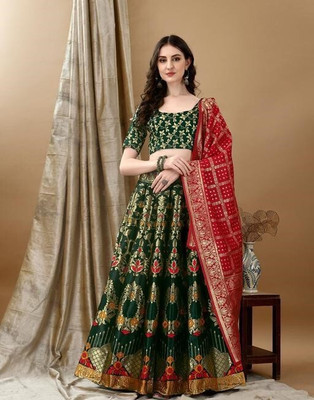 Hireva Fashion Self Design Semi Stitched Lehenga Choli(Multicolor)