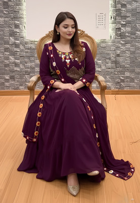 Hemlata Embroidered Semi Stitched Lehenga & Crop Top(Purple)