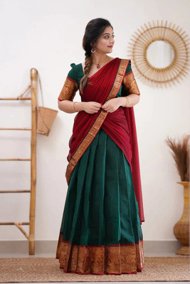 BRIHANNALA Self Design Semi Stitched Lehenga Choli(Dark Green)