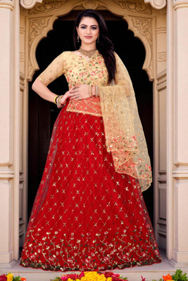 JAY RAMDEV FASHION Embroidered Semi Stitched Lehenga Choli(Multicolor)