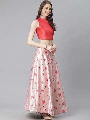 SEIKETSU Printed Semi Stitched Lehenga Choli(Pink)
