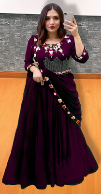 KalyaniTextile Embroidered, Embellished Semi Stitched Lehenga & Crop Top(Purple)