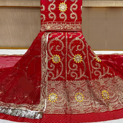 SANSKAR TEXTILE Embroidered Semi Stitched Rajputi Poshak(Red)