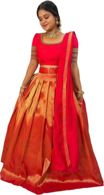 Charmi Fashion Self Design Semi Stitched Lehenga Choli(Red)