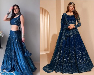 Udbhav Export Embroidered Semi Stitched Lehenga Choli(Light Blue, Dark Blue)